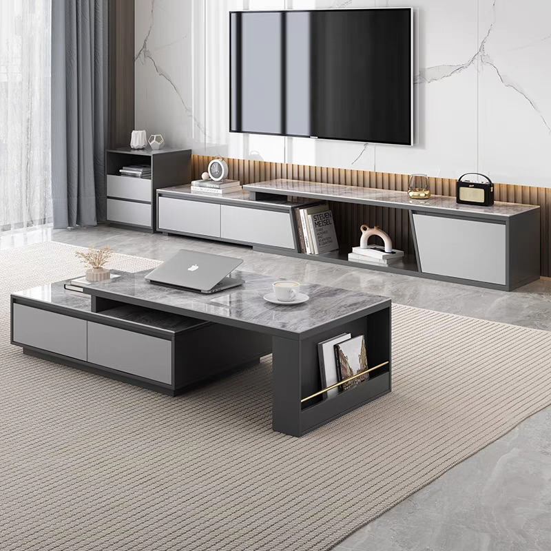Luxury Modern Living Room Furniture Tempered Glass Top TV Stand and Coffee Table Set for Home Hotel