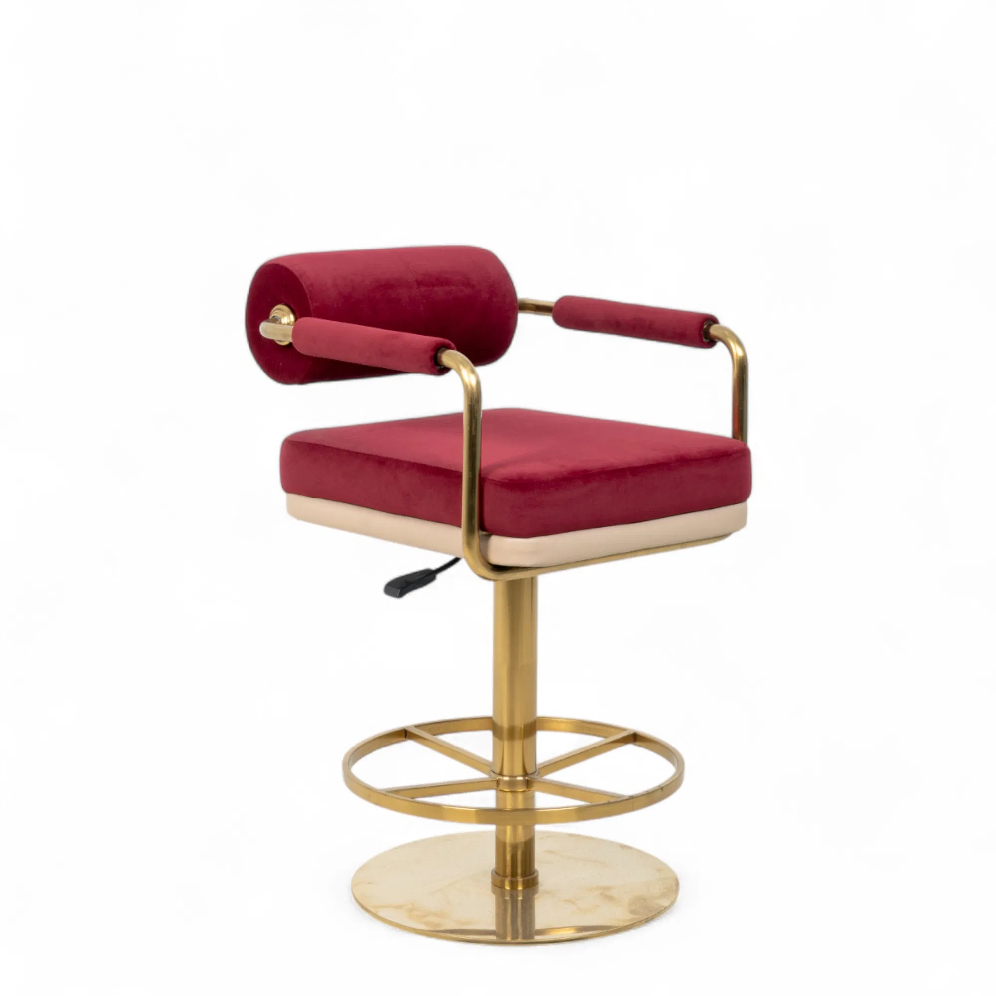 Velvet Bar Stool for Commercial Use with Swivel and Steel Frame