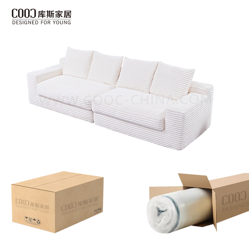 Modern Big Size Large White Corduroy Sectional Foam Furniture Vacuum Sealed Pack Compressed Couch Living Room Sofa