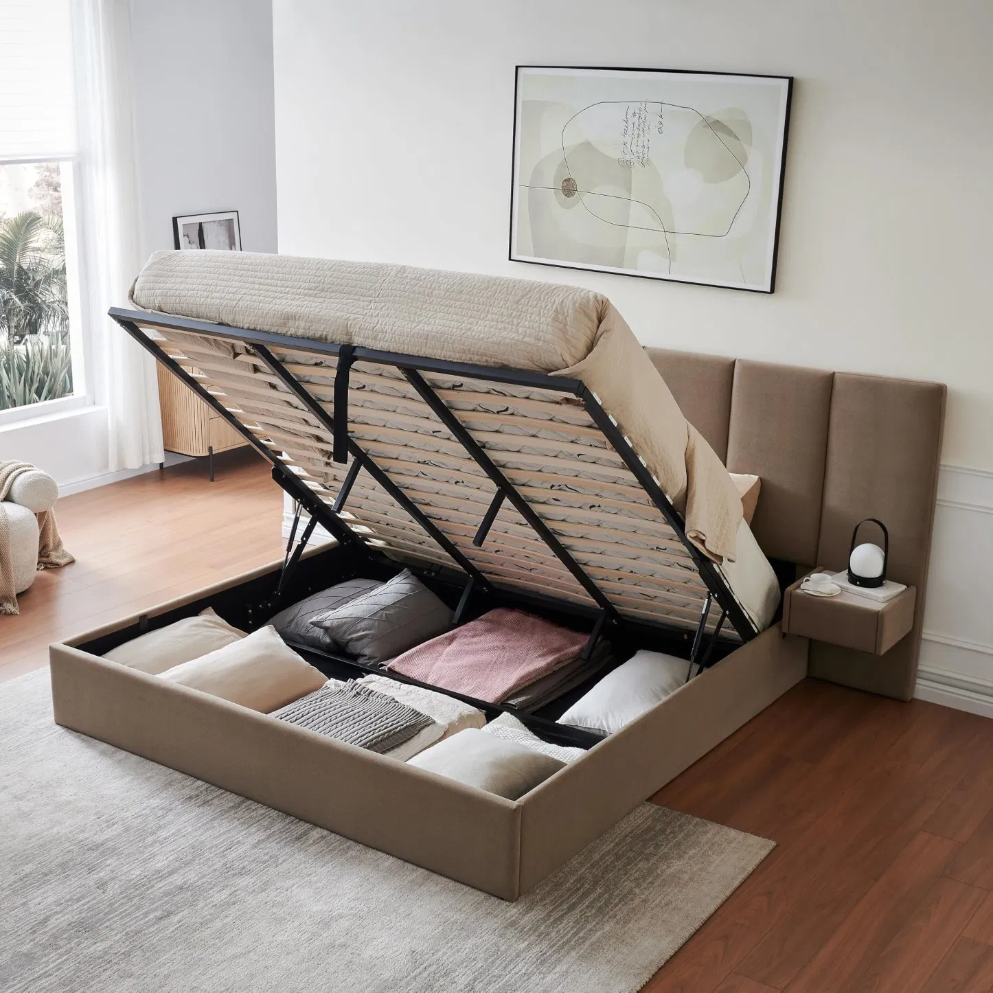 Modern Double-Size Upholstered Gas Lift Storage Bed Frame