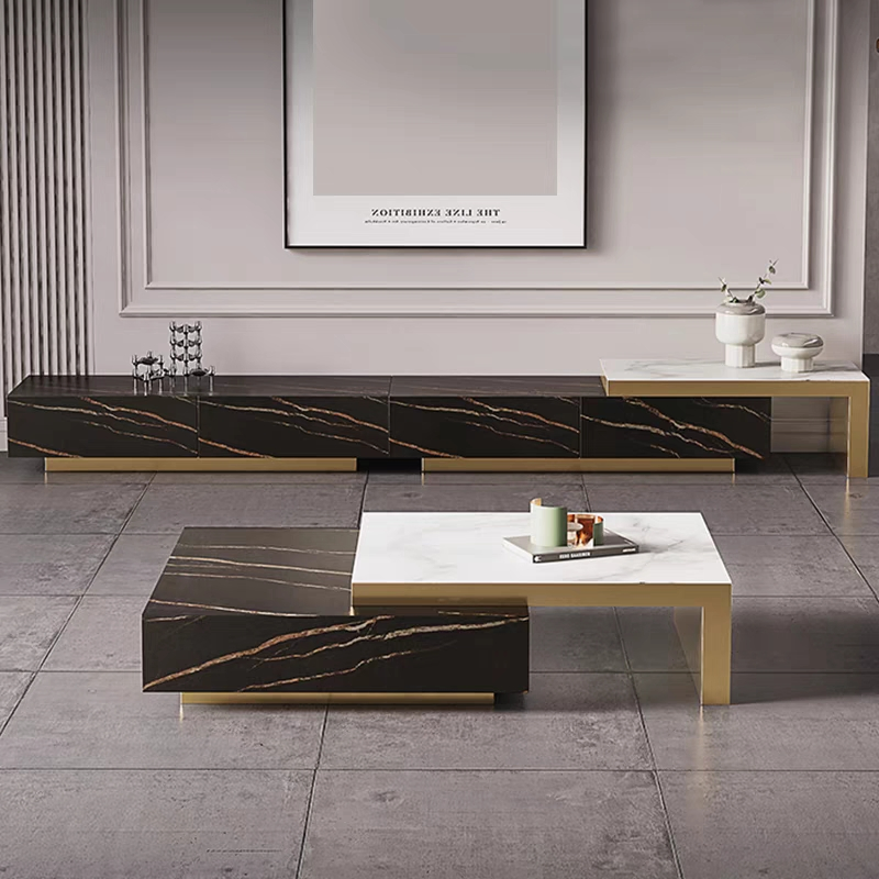 Luxury Modern Living Room Furniture Tempered Glass Top TV Stand and Coffee Table Set for Home Hotel