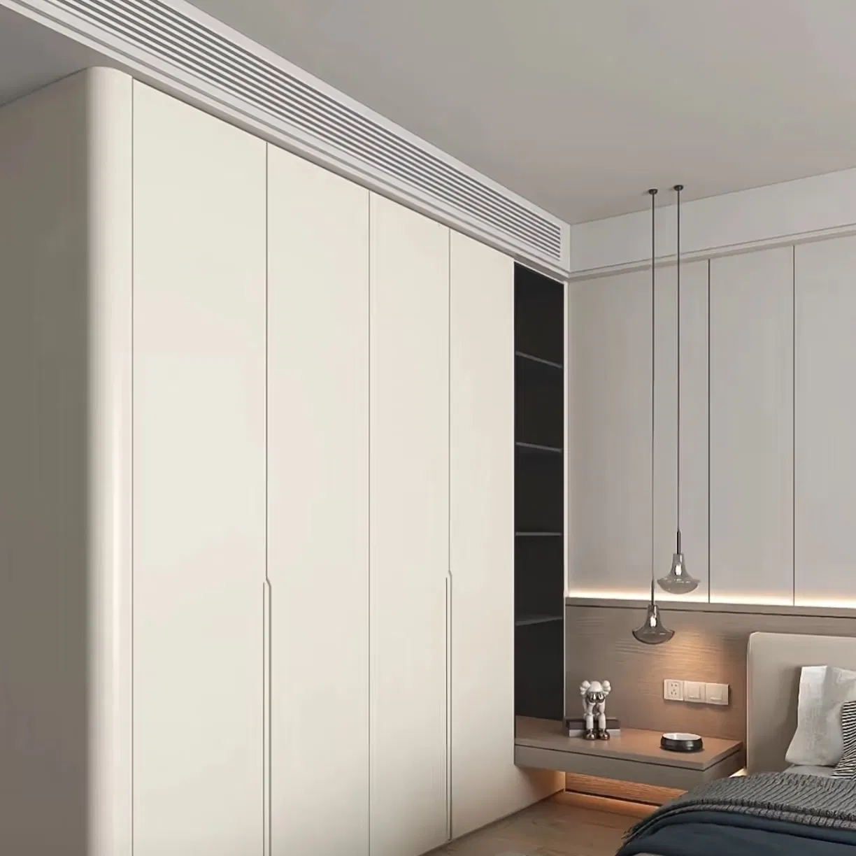 Modern Bedroom Custom Wooden Cabinet 4 Door Mirror Door for Dressing Kids Wood Storage Glass Armoire Cabinet Wardrobekids Wardrobe Various Colors and Styles