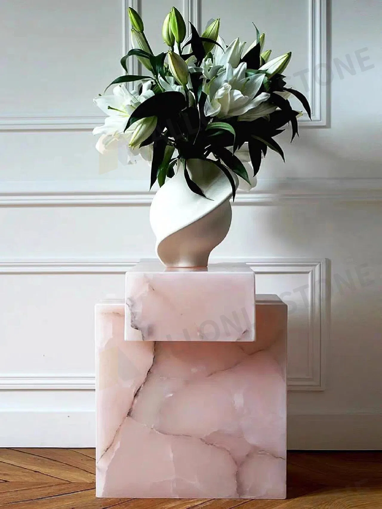 Hotel Lobby Sofa Side Table Bedside Table Living Room Green/Pink/Whitepink Onyx Marble Coffee Table Display Stand Side Table
