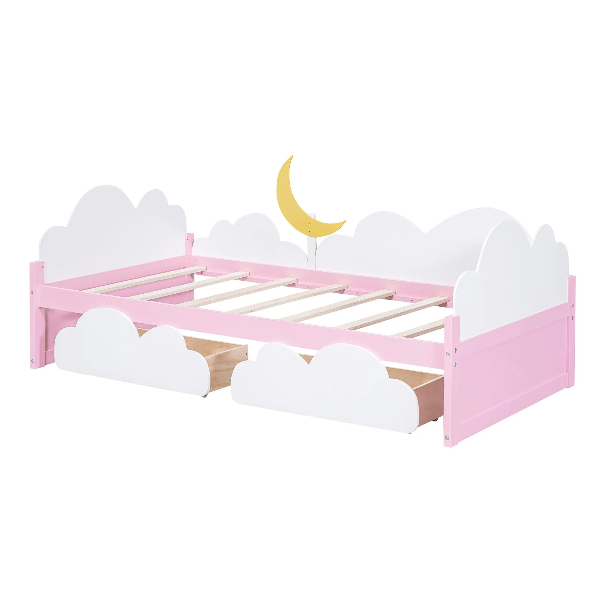 Twin Platform Bed Frame with 2 Storage Drawers, Wood Twin Bed Frames for Toddler Girls Boys