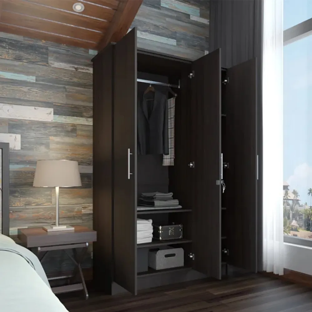 Wholesale Wooden Bedroom Furniture 3 Doors Large Locker Flat Pack Clothes Wardrobe