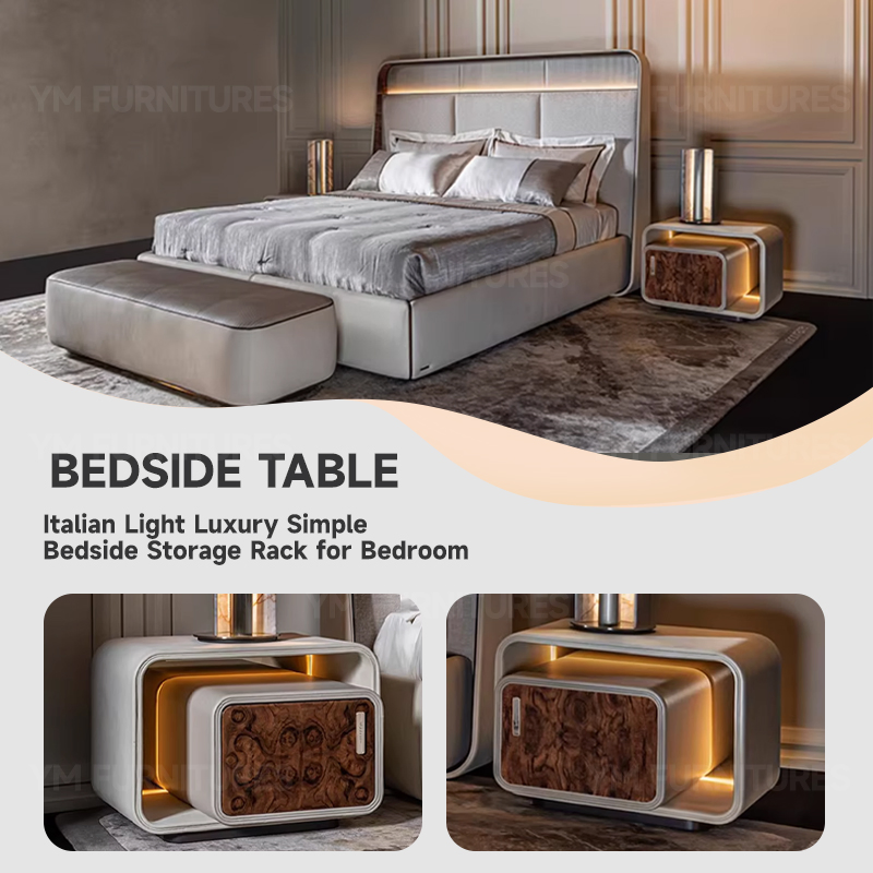 High-End Residential Interiors Sideboard Bedside Storage Cabinet Luxury Nightstand with Light