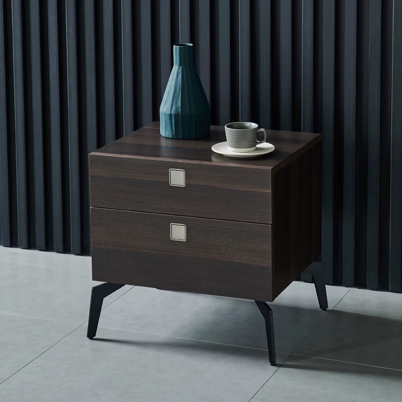 Italian Simple Design Bedroom Furniture Cabinet Storage 2 Drawers Dark Nightstand