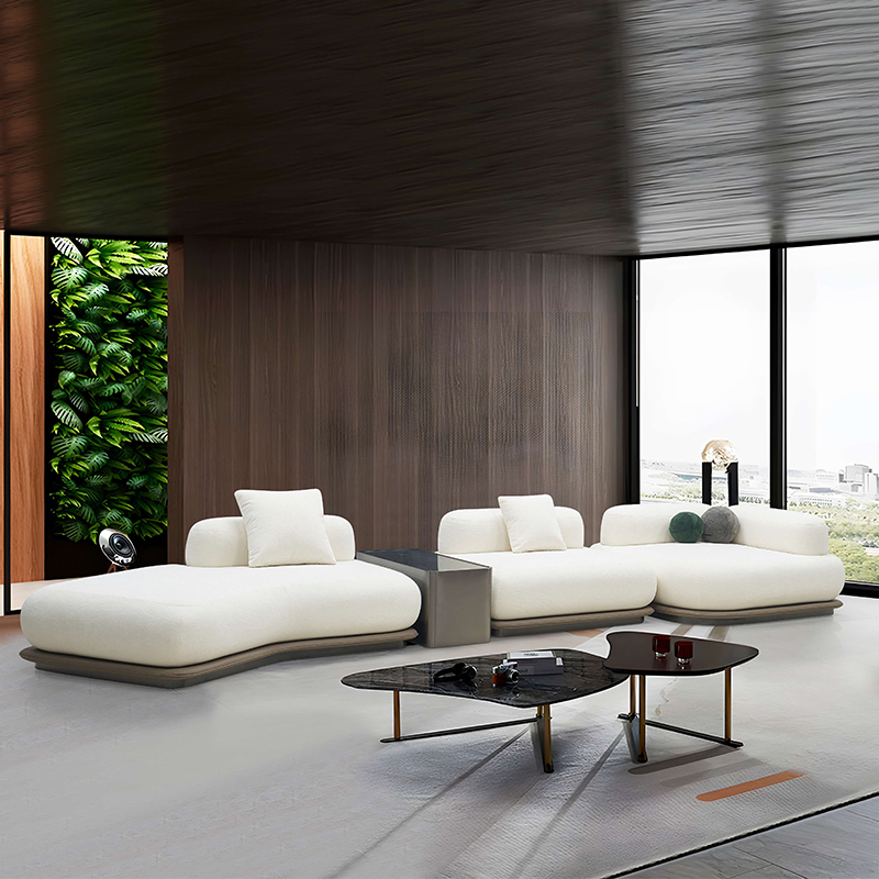 Irregular Shaped Sectional Sofa and Sofa Chair in Velvet Fabric Upholstery for Luxury Living Room Home Villa