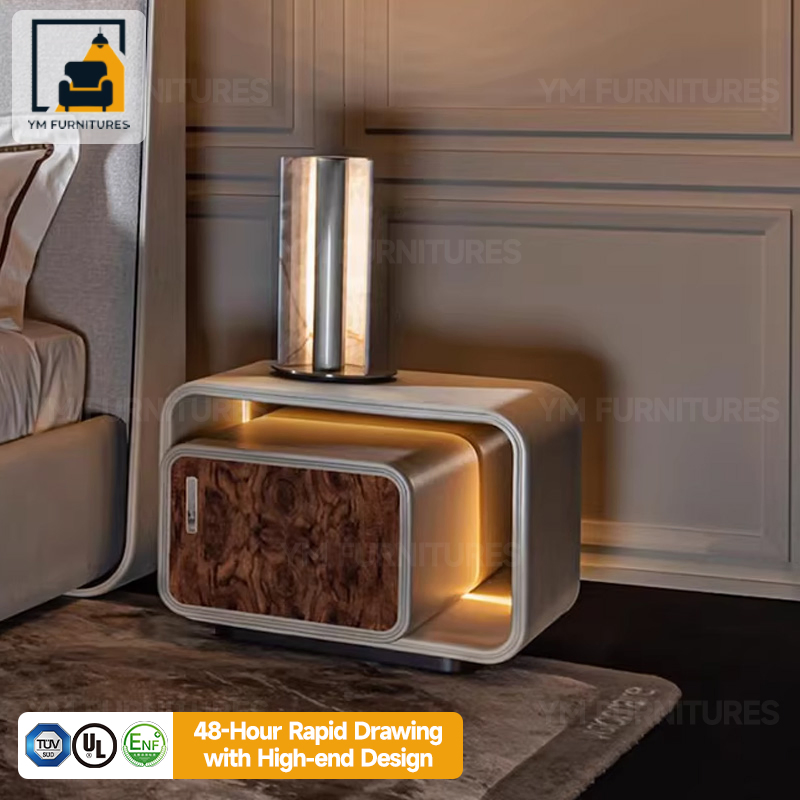 High-End Residential Interiors Sideboard Bedside Storage Cabinet Luxury Nightstand with Light