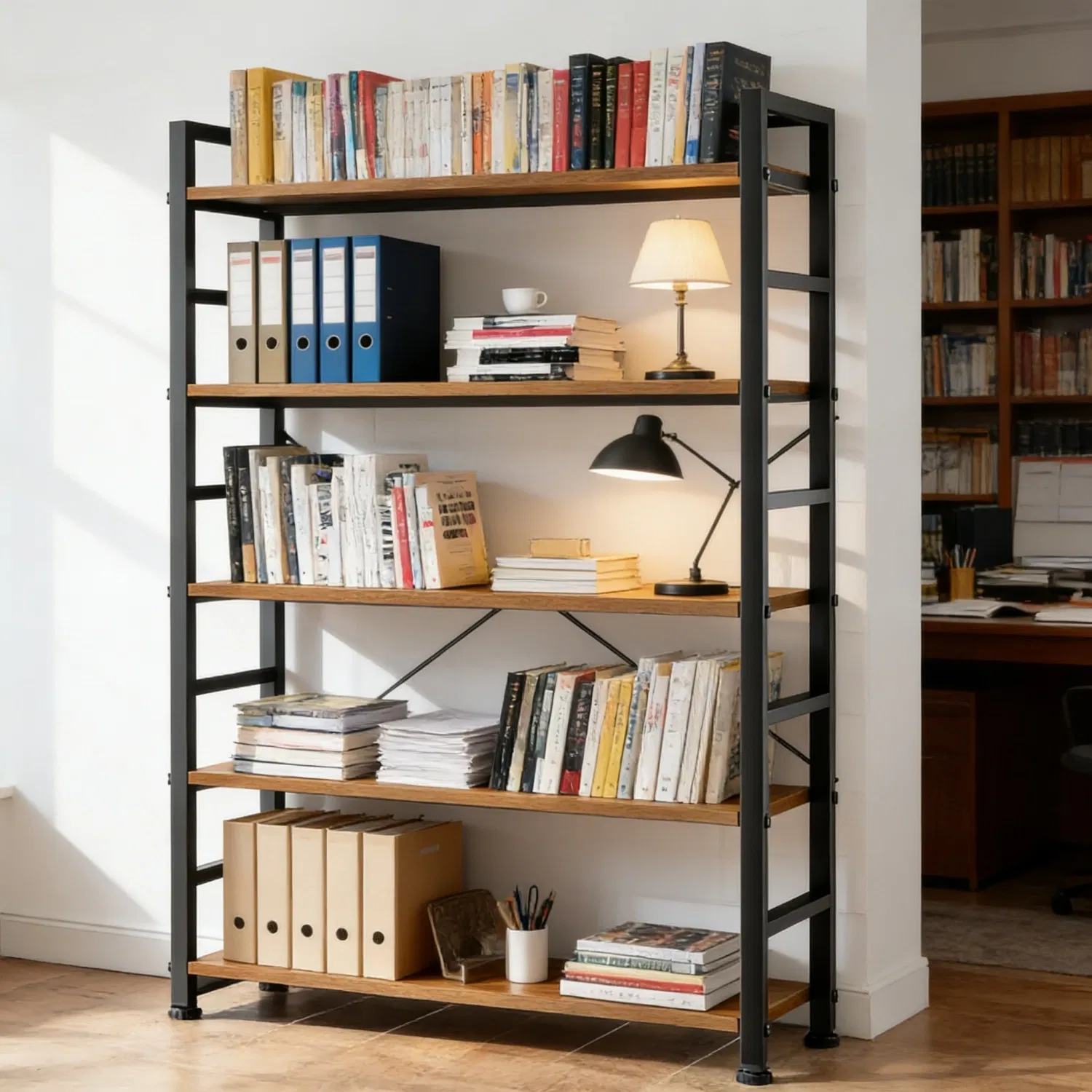Modern 5 Tier Wooden Bookshelf Storage Organizer Tall Book Cases Open Shelf