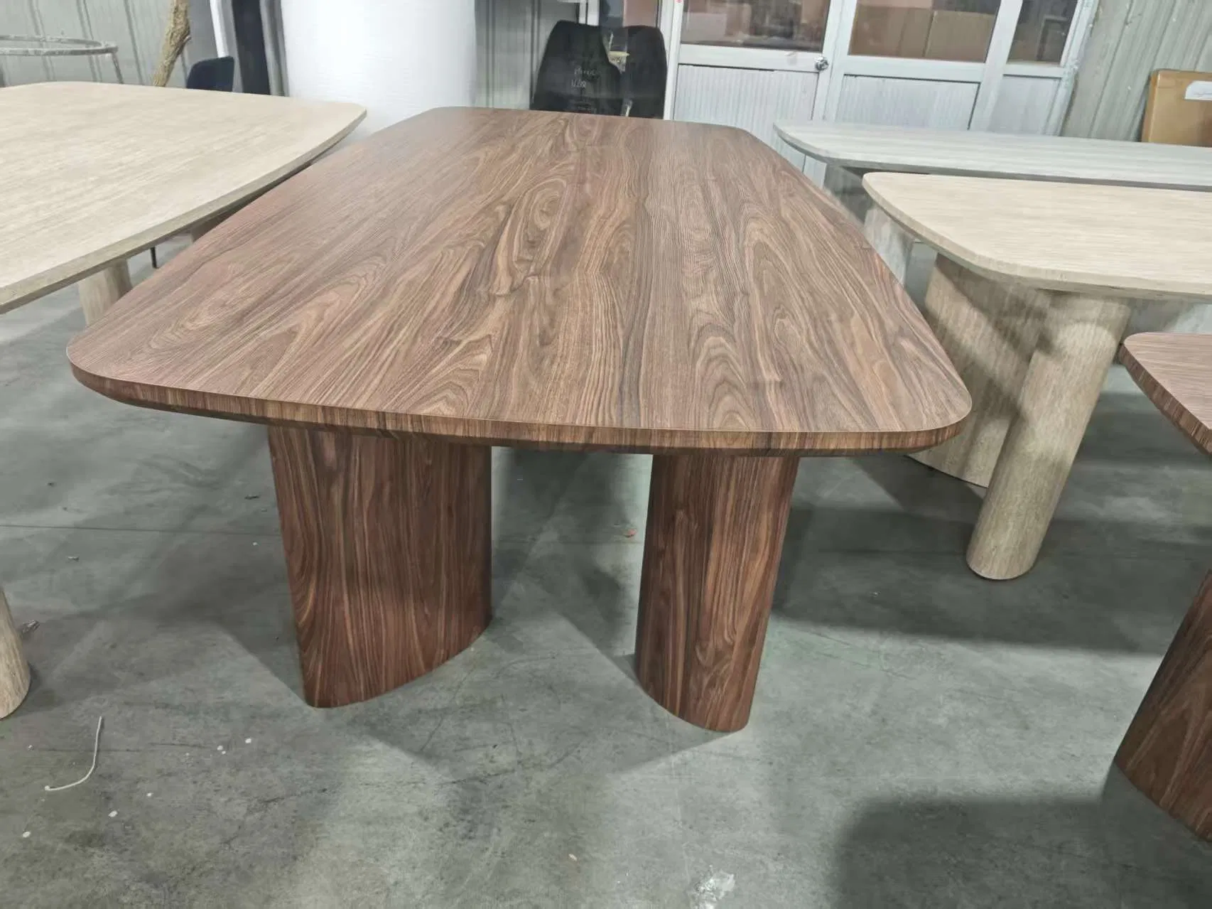 Walnut Wood-Colored Wavy Base Dining Table Modern Luxury Dining Table.