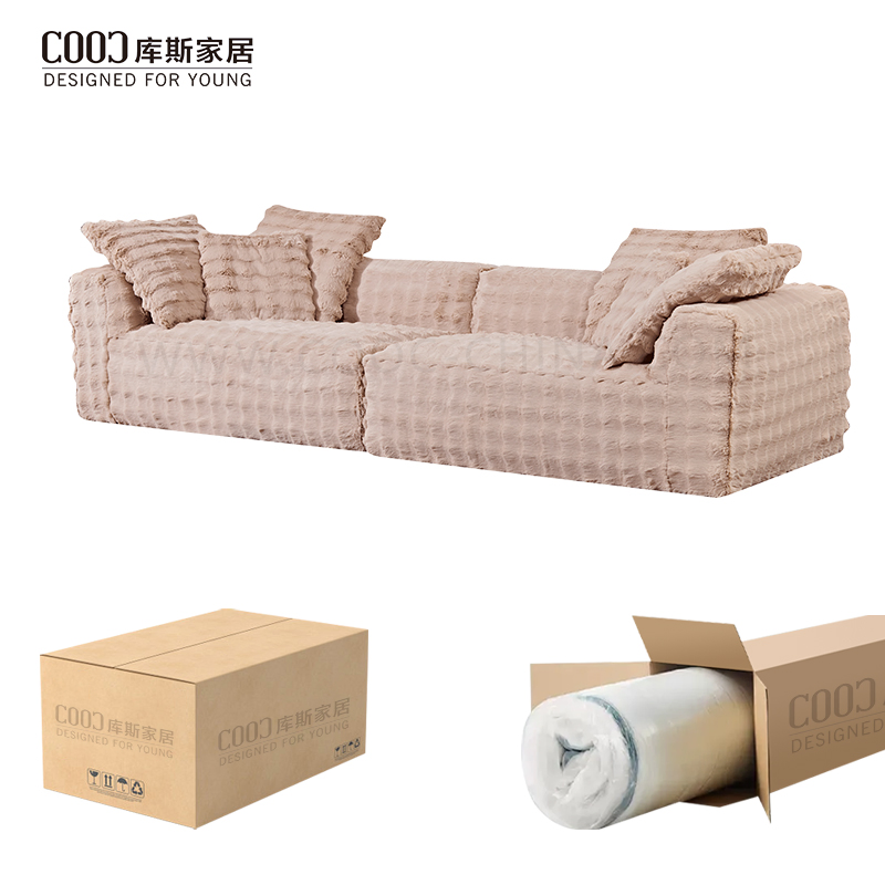 Wholesale High Quality Faux Rabbit Fur Vacuum Sealed Couch Furniture Modern 3 Seater Sectional Foam Compressed Sofa Set