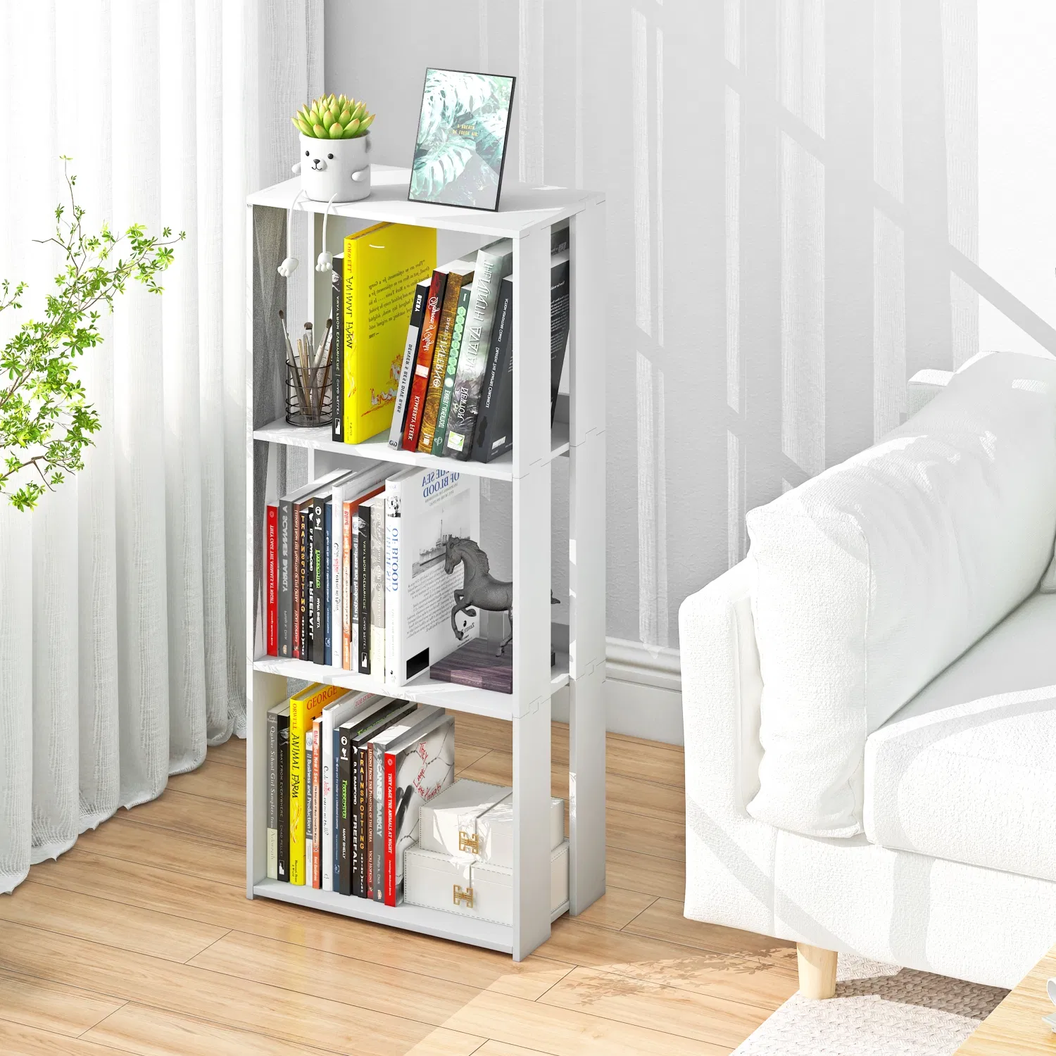 Small PVC Storage Organizer Rack Bookshelf for Bedroom Living Room Office