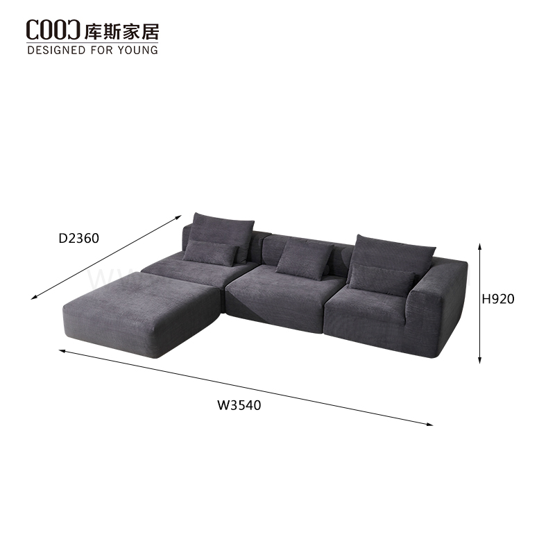 Modern Vacuum Pack Compressed Foam Modular Couch Living Room Furniture Sectional Sofa Set with Chaise Ottoman