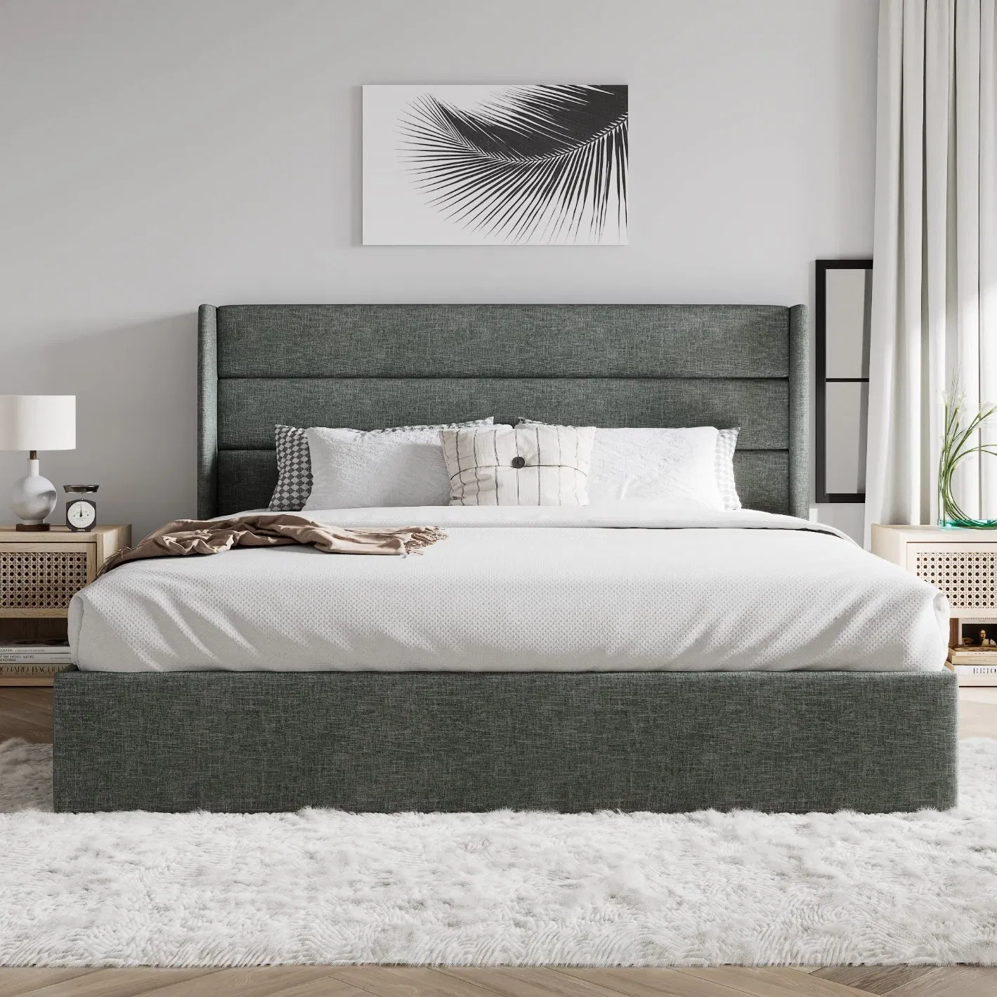 Stylish Velvet Storage Bed Frame with Gas Lift Design
