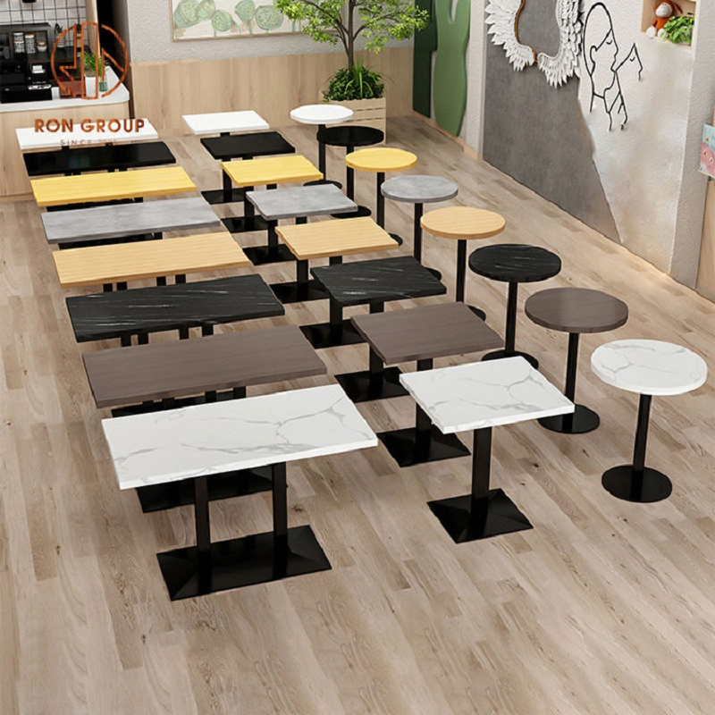 Wholesale Customized Fast Food Coffee Shop Square Round Marble Wood Commercial Furniture Cafe Restaurant Table