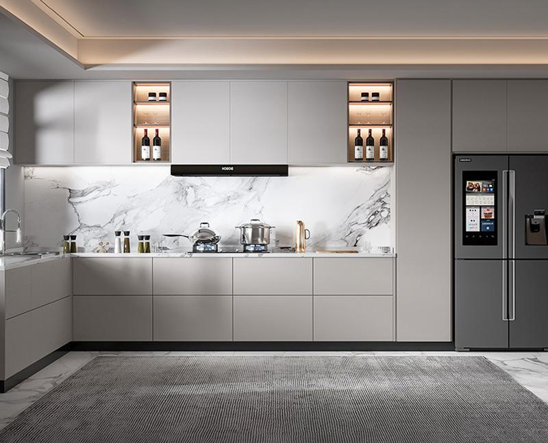 Custom New Design Modern High Gloss Slim Tall Uni Upper Corner Narrow White Shaker Carved Solid Dark Wood Rta Lacquer Modular/MDF/PVC/Melamine Kitchen Cabinet