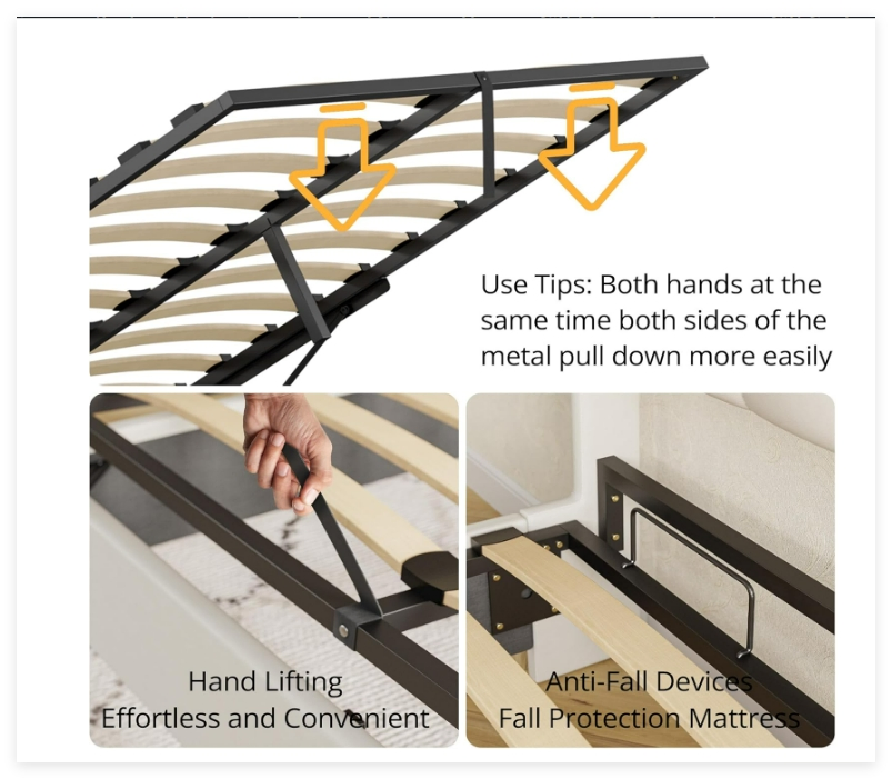 Poland Popular Foldaway Bed Lift Mechanism Heavy Duty Gas Spring Capacity Bedroom Use Storage Bed Frame with Lifter Air Cylinder