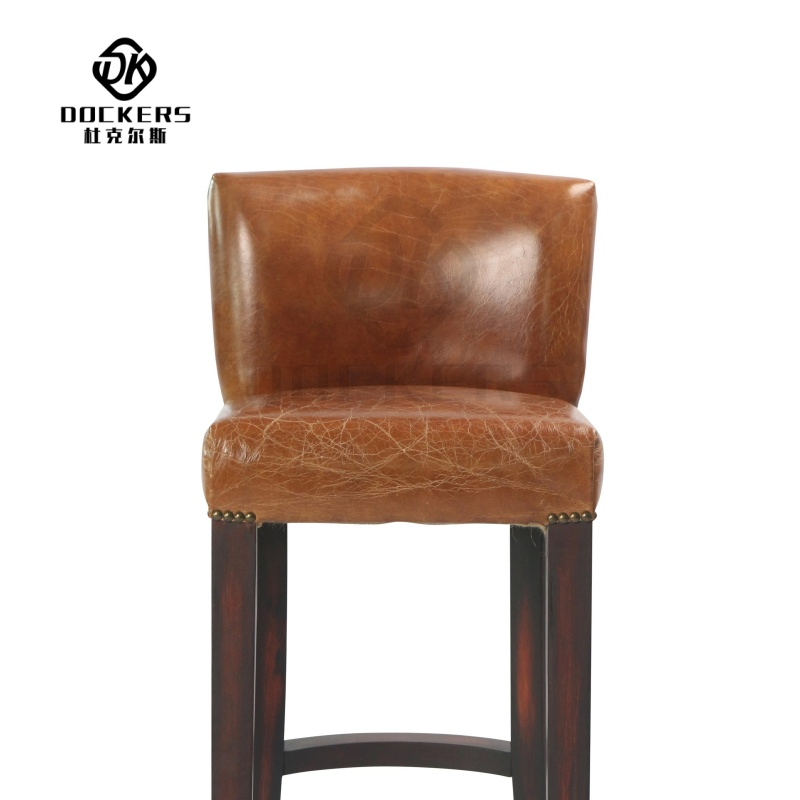 Vintage Solid Wood Barstool with Chic Leather Seat for Saloon