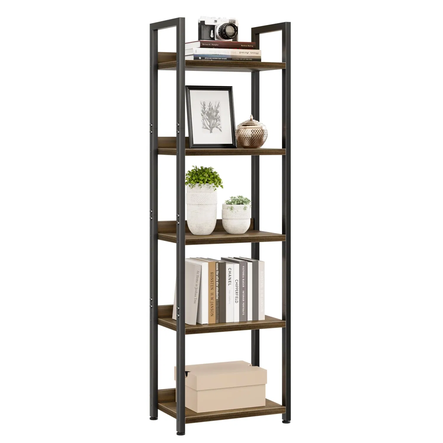 Narrow Bookshelf, 5 Tier Bookshelves, Free Standing Storage Shelving Unit