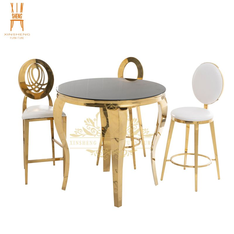 China Factory Direct Golden Stainless Steel High Stool Round Back Bar Chair for Bar Wedding Hotel Restaurant Event