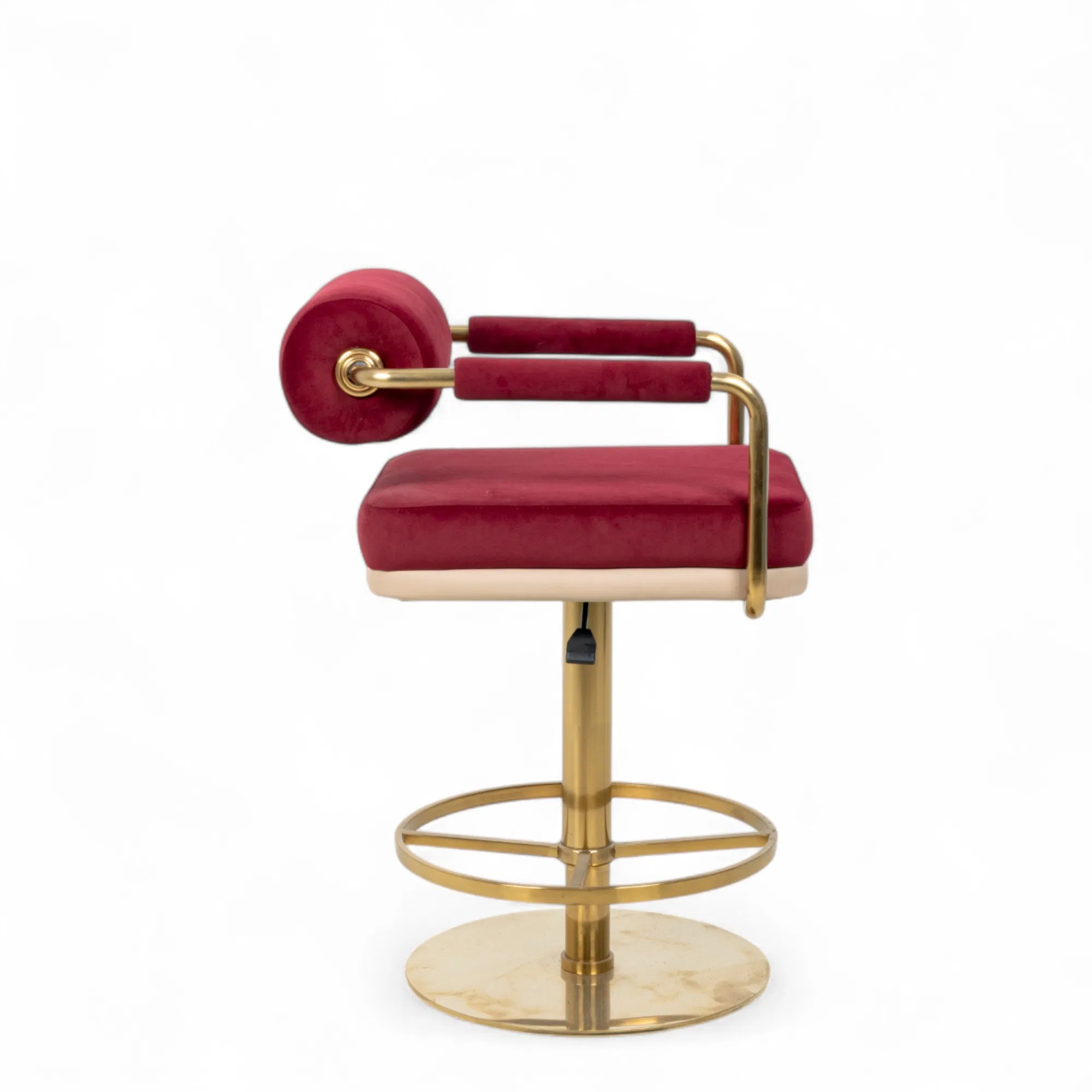 Velvet Bar Stool for Commercial Use with Swivel and Steel Frame