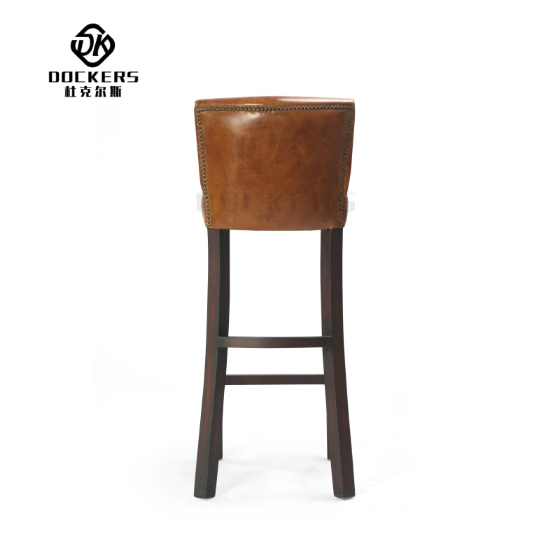 Vintage Solid Wood Barstool with Chic Leather Seat for Saloon