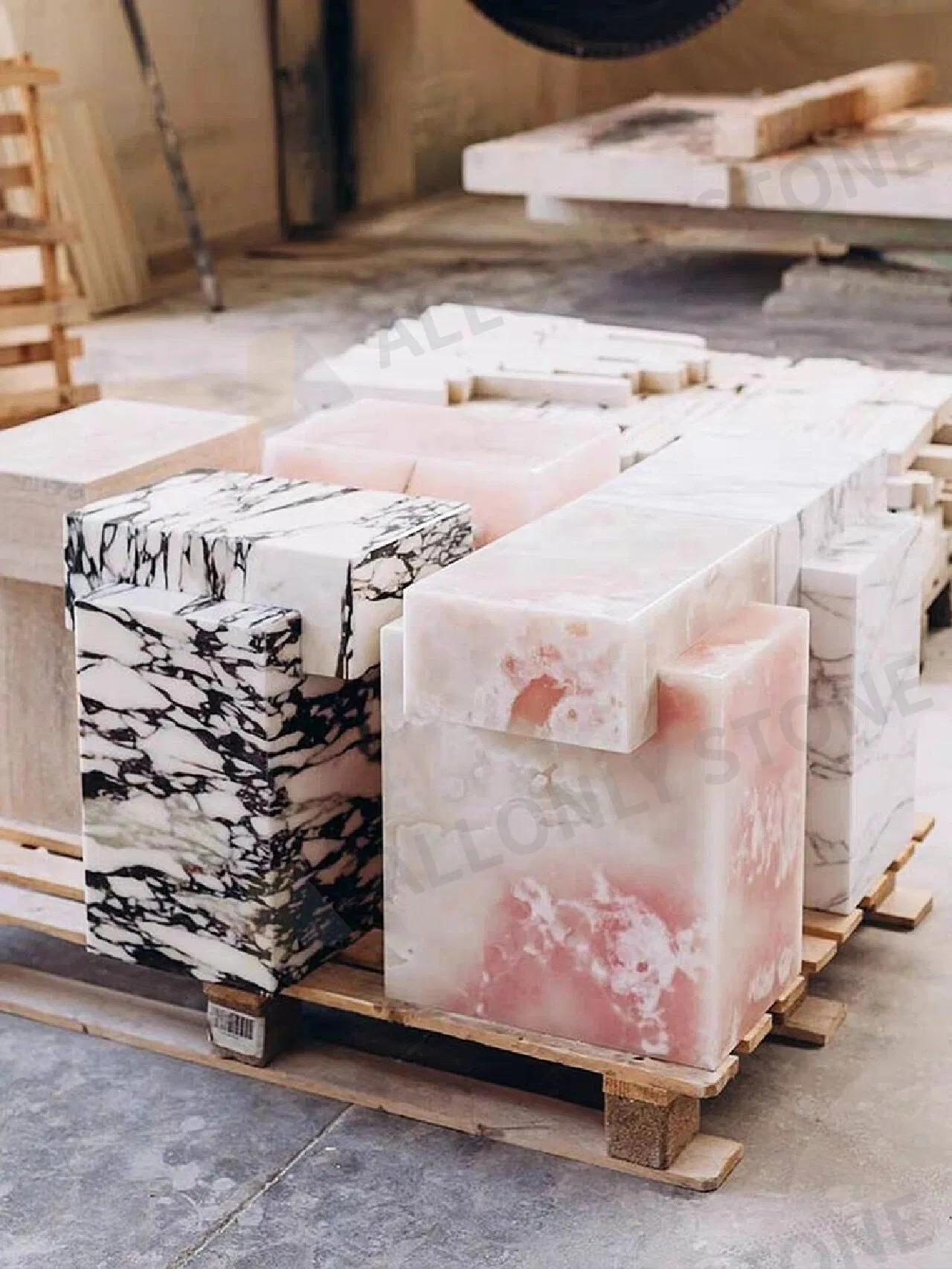 Hotel Lobby Sofa Side Table Bedside Table Living Room Green/Pink/Whitepink Onyx Marble Coffee Table Display Stand Side Table