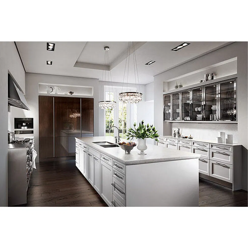 Foshan Factory Modern Design Modular Wooden Kitchen Cabinet Set Island Kitchen Furniture Custom Kitchen Cabinet Cupboard for Villa