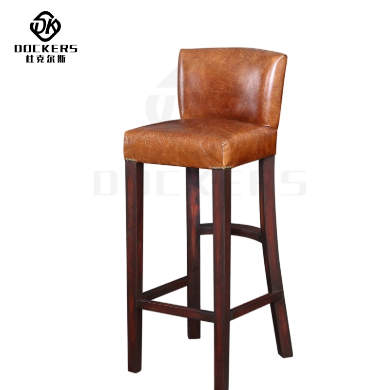 Vintage Solid Wood Barstool with Chic Leather Seat for Saloon
