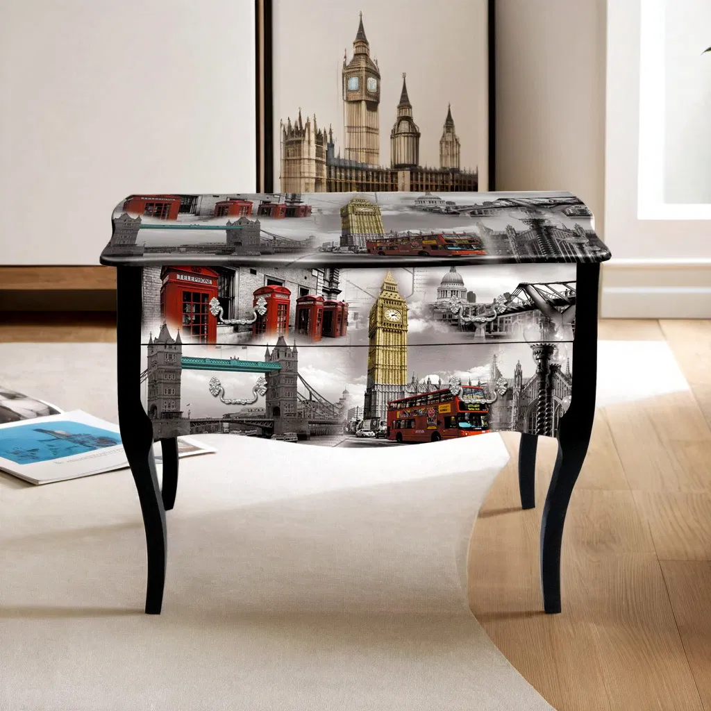 MDF Wood Nightstand with Two Drawers