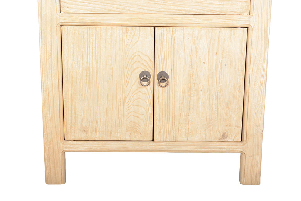 Rustic Vintage Elm Wood Nightstand with 1 Drawer and 2 Doors