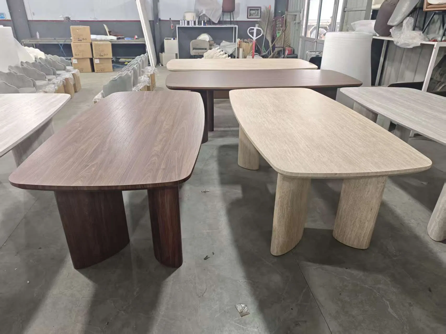 Walnut Wood-Colored Wavy Base Dining Table Modern Luxury Dining Table.