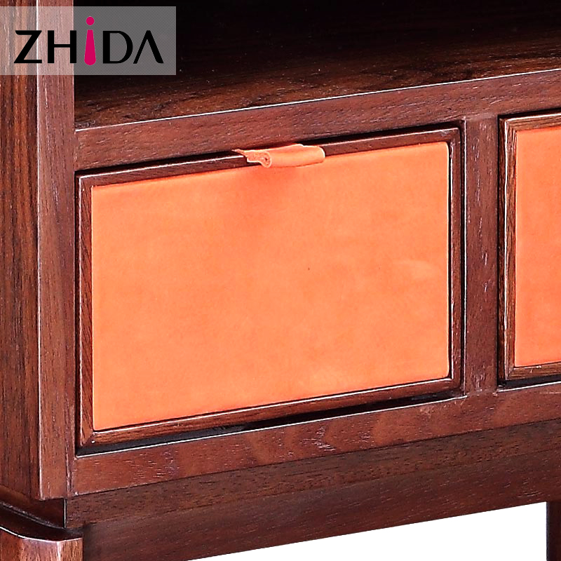 Hotel Walnut Wooden Nightstand in Suede Leather