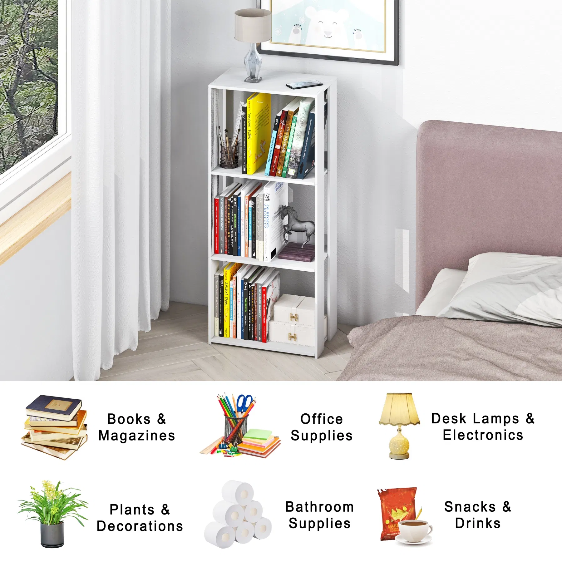 Small PVC Storage Organizer Rack Bookshelf for Bedroom Living Room Office