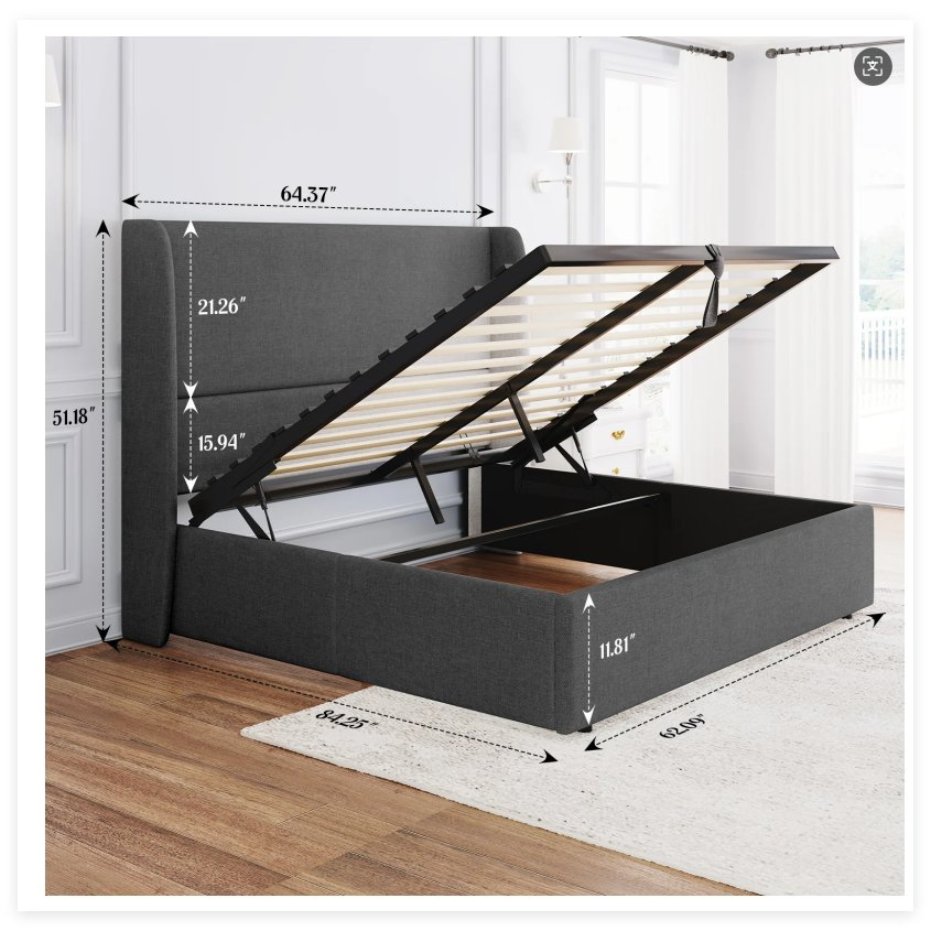 2025 New Design Lift up Storage Bed Hydraulic Metal Bed Frame with Wooden Bed Foldable Designed to Antique Bedroom Furniture Frame