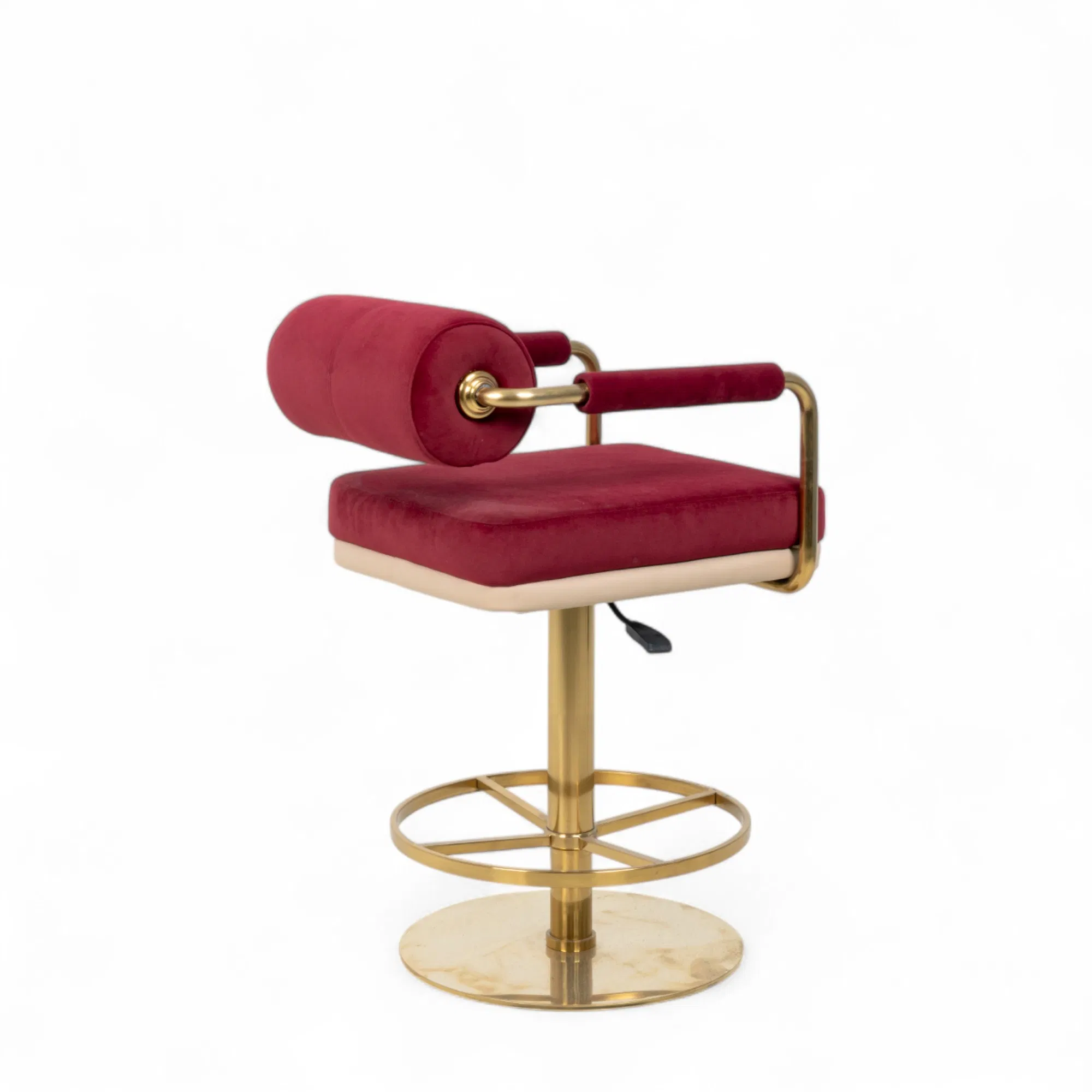 Velvet Bar Stool for Commercial Use with Swivel and Steel Frame
