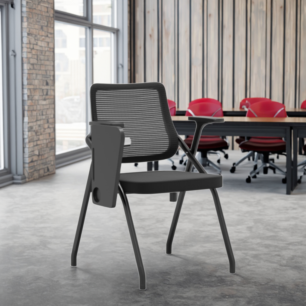 Comfortable Portable Folding Rocking Open Back Training Desk Chair Contemporary Fabric Stainless Steel Frame Fixed Office Chair