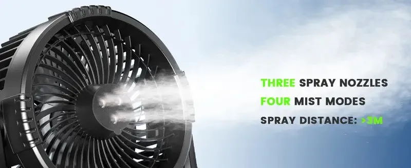 Long Battery Storage Portable Camping Mist Cooling Fan