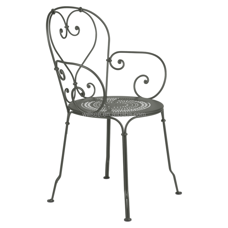 HE-1336 Wedding Outdoor Garden Folding Metal Chair Stackable Wrought Iron Bistro Chairs Garden Wedding Party Events With Armrest