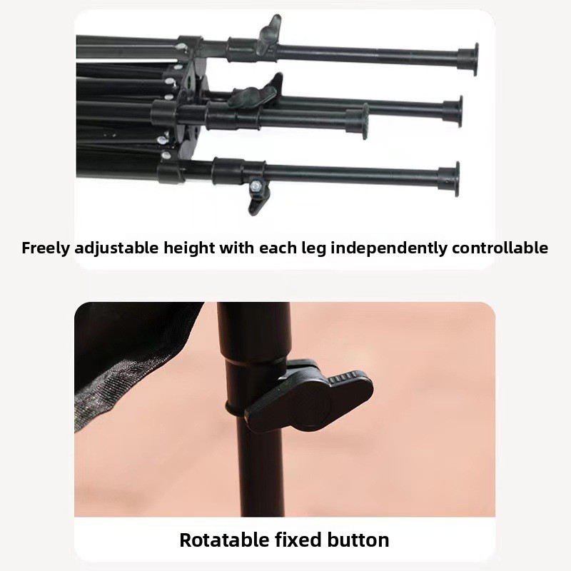 Outdoor Carbon Steel Folding Table Egg Roll Table Portable Camping Picnic Wood Grain Adjustable Height Mesh Storage Pouch