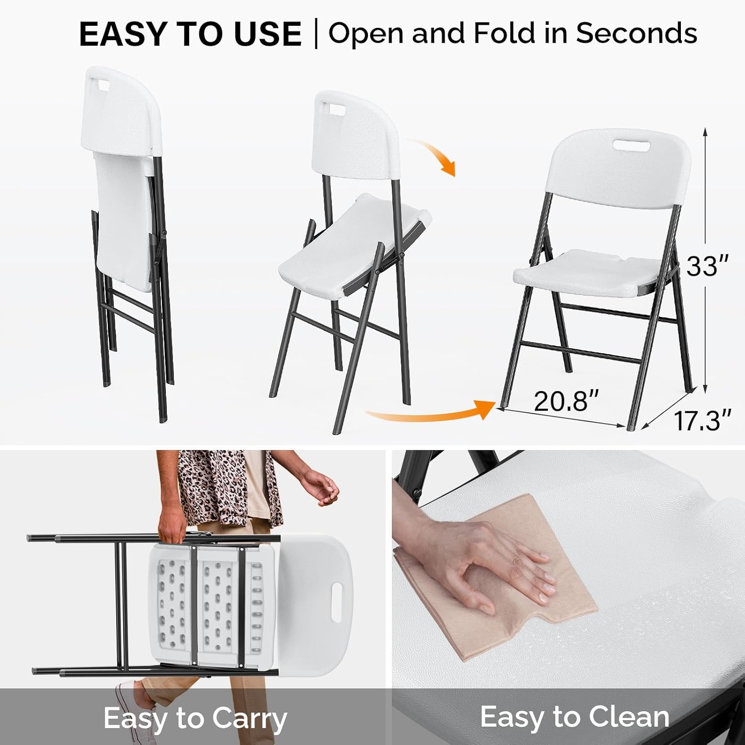 NBT Outdoor Folding Chairs Heavy Duty Foldable Portable HDPE Plastic Seat Steel Frame Outdoor Dinning Party Wedding School Use