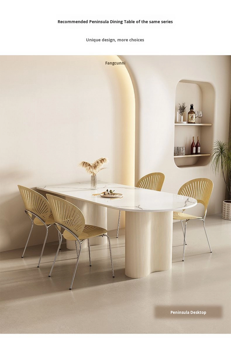 Modern Minimalist Cream-Style Small Apartment Dining Table Chair Set French-Style Light Luxury Island Foldable 4-Seater Bamboo