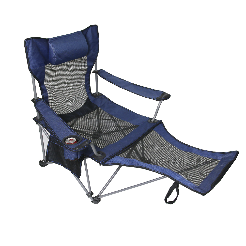 Outdoor Camping Lounge Chair Portable Camping Chair with Footrest Folding Storage Bag Headrest Mesh Recliner