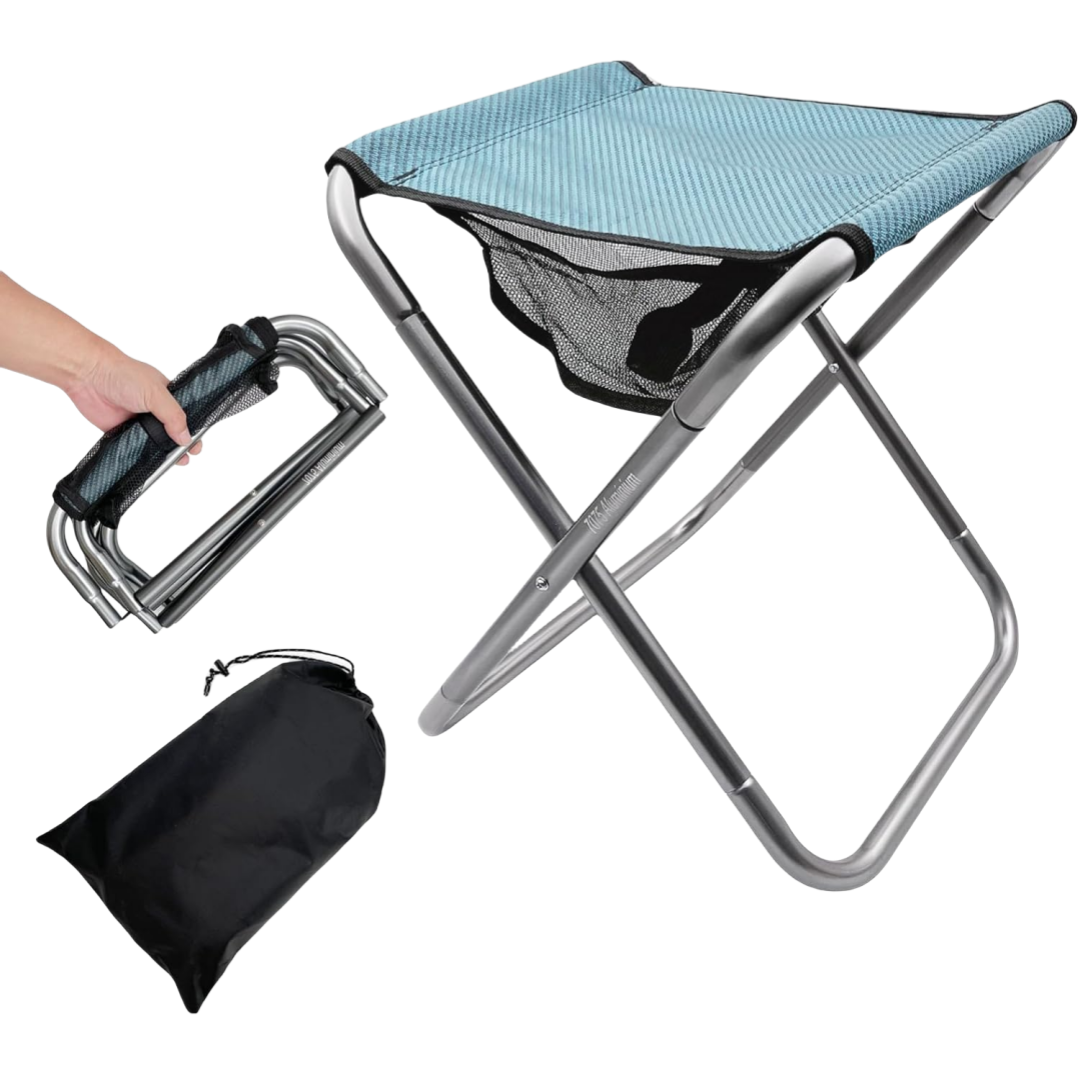 High Quality Portable Lightweight Outdoor Camping Picnic Fishing Seat Chair Aluminium Folding Stool with Storage Mesh Bag