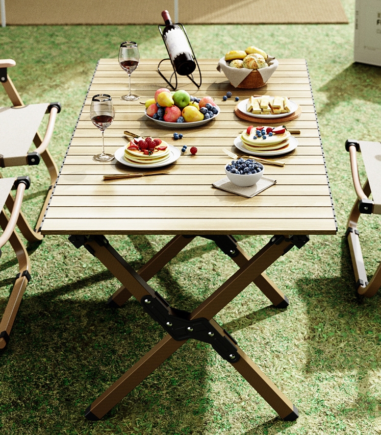 Portable Foldable Outdoor Aluminum Alloy Carbon Steel Egg Roll Table for Picnics Campsites Iron Metal Outdoor Furniture