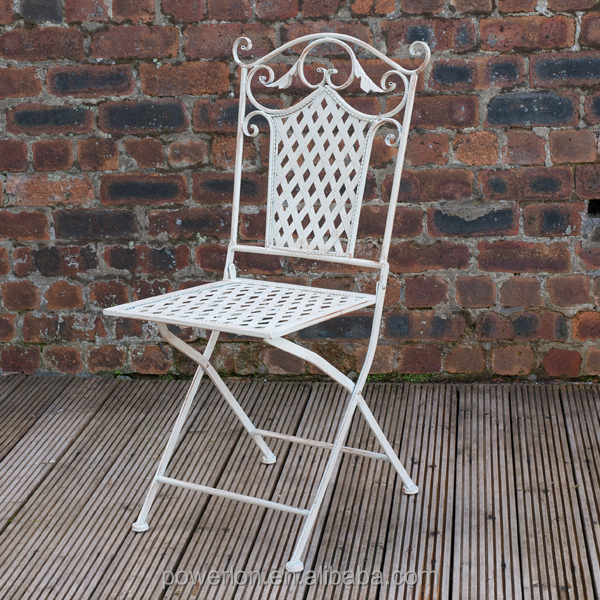 Antique Cream White Wrought Iron Durable Folding Patio Chair Garden Sets