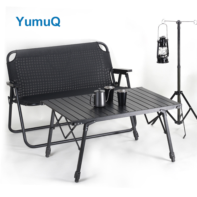 YumuQ Adjustable Light Weight Aluminium Alloy Tubes Wooden Egg Roll up Folding Table Camping