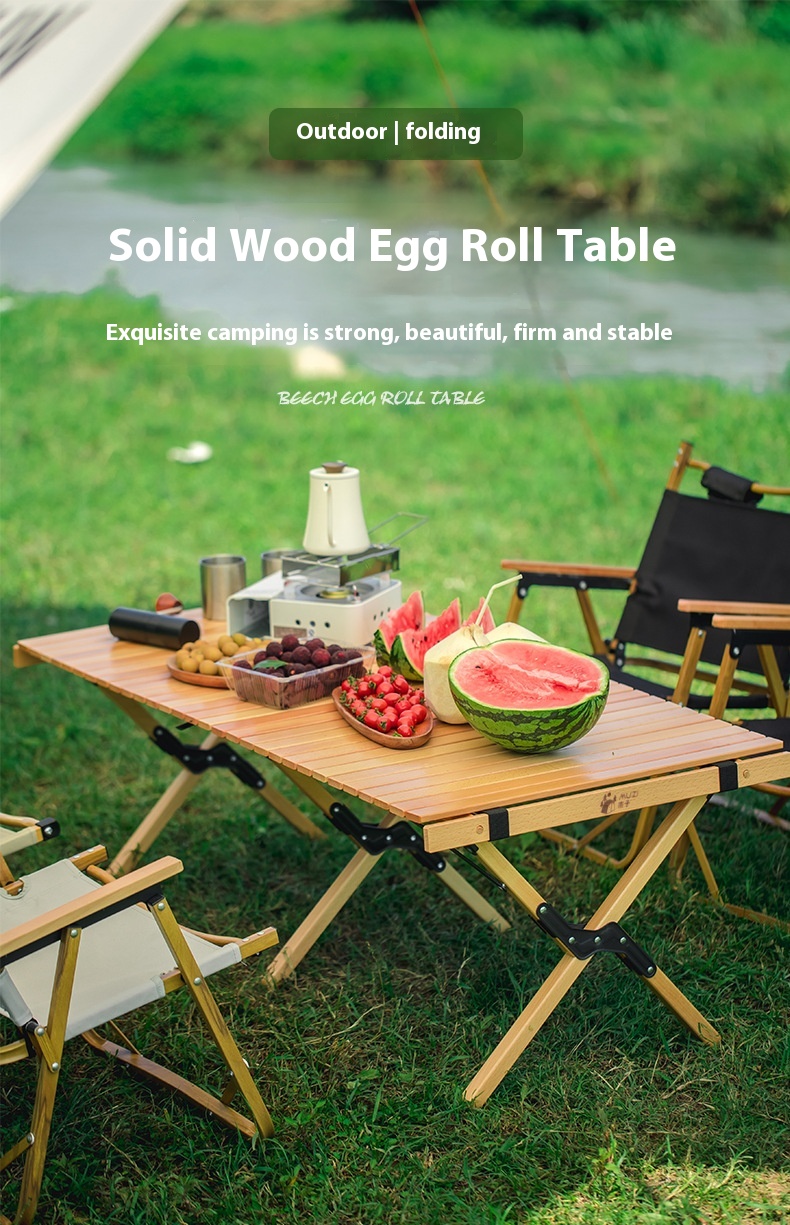 Portable Egg Roll Table Multifunctional Solid Wood Beech Folding Night Market Stall for Outdoor Camping Outdoor Furniture