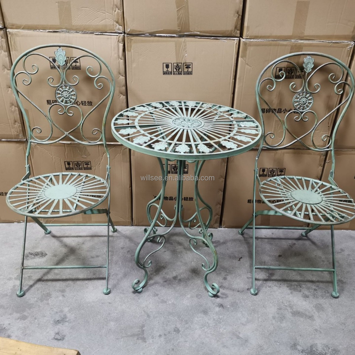 HE-1315 Wedding Outdoor Garden Decorative White Metal Folding Chair Folding Outdoor Bistro Garden Metal Wrought Iron Chairs